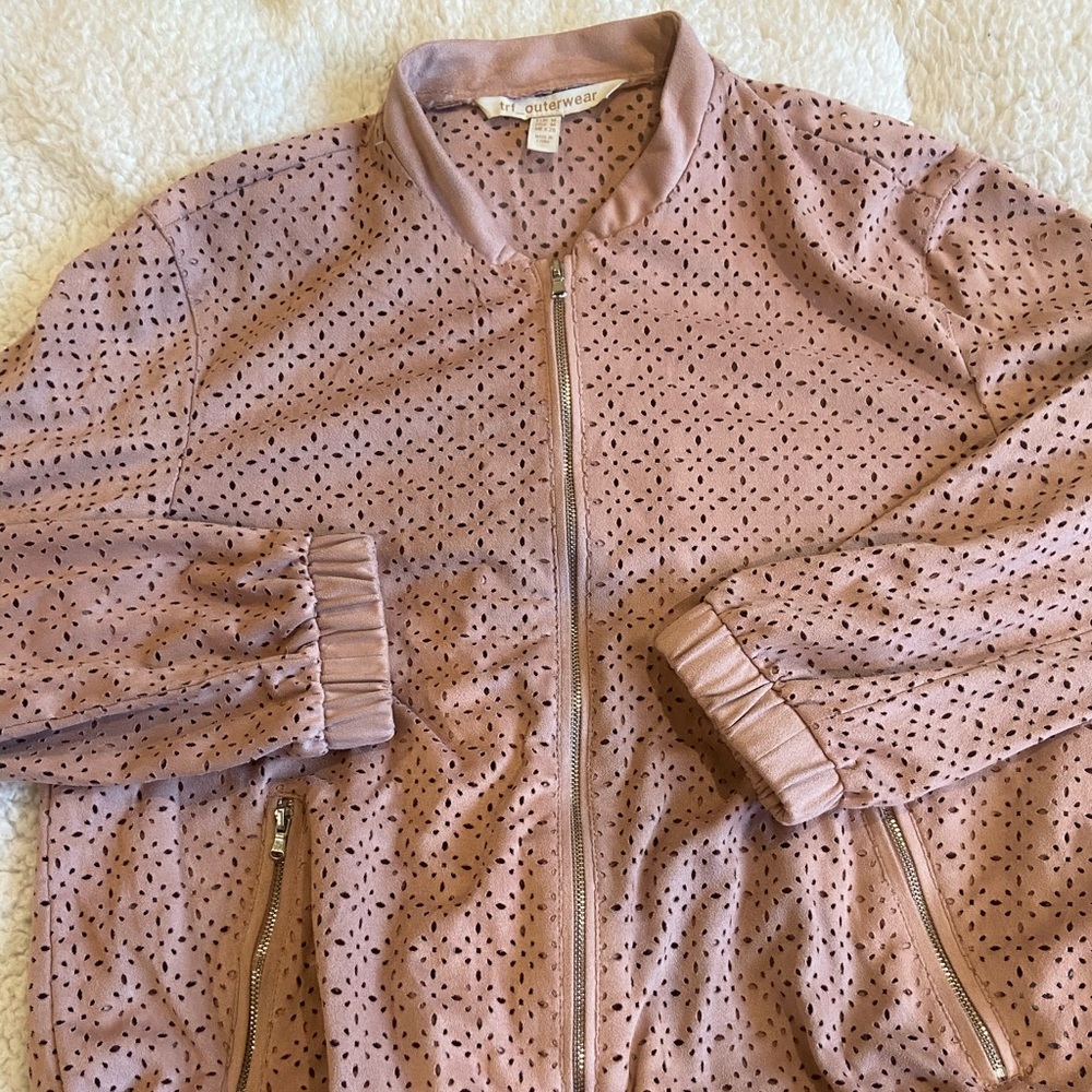 Zara laser cut micro suede bomber jacket